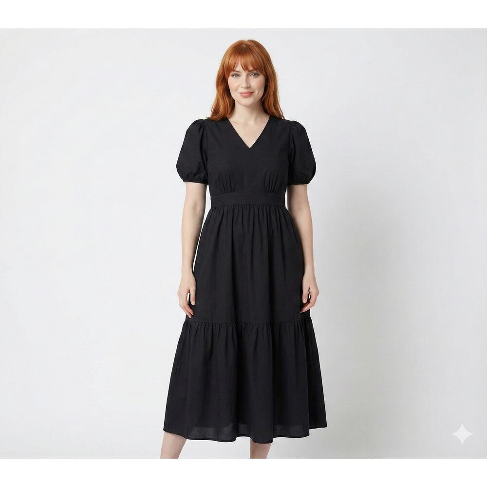 New French Connection Ladies Puff Sleeve Maxi Dress Size XXL Black